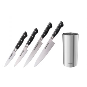 Набор из 4-х ножей Samura Pro-S Овощной, Универсальный 115 мм, для нарезки, Шеф и стальной подставки