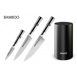 Набор из 3-х ножей Samura Bamboo овощной, универсальный 150 мм, шеф и подставки