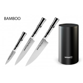 Набор из 3-х ножей Samura Bamboo овощной, универсальный 150 мм, шеф и подставки