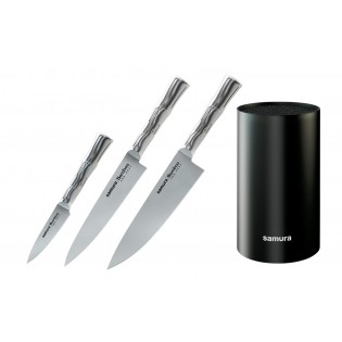 Набор из 3-х ножей Samura Bamboo овощной, универсальный 150 мм, шеф и подставки