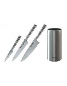 Набор из 3-х ножей Samura Bamboo овощной, универсальный 125 мм, шеф и стальной подставки
