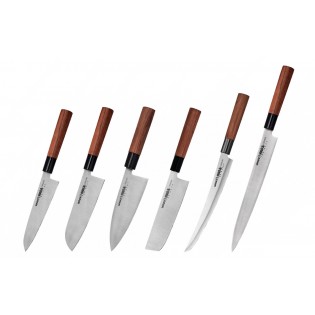 Набор из 6-ти ножей Samura Okinawa Шеф, Сантоку, Деба, Накири, слайсер, Янагиба