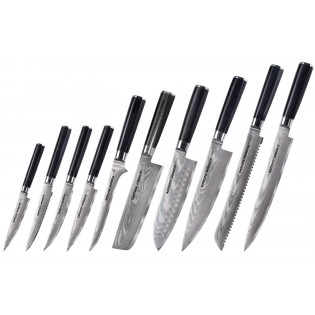 Набор из 10-ти Samura Damascus овощной, для томатов, для стейка, универсальный 125 мм., обвалочный, накири, сантоку, шеф, для хлеба, для нарезки