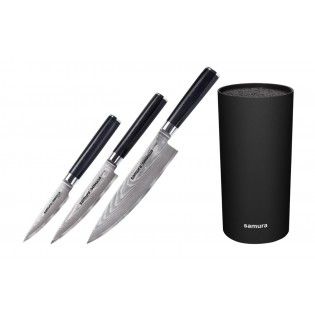 Набор из 3-х ножей Samura Damascus Овощной, Универсальный 125 мм, Шеф и подставки