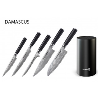 Набор из 5-ти ножей Samura Damascus Универсальный 125 мм, для нарезки, Обвалочный, Шеф, Сантоку 180 мм и подставки 