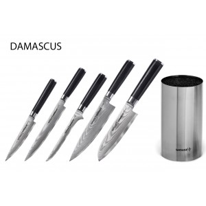 Набор из 5-ти ножей Samura Damascus Универсальный 125 мм, для нарезки, Обвалочный, Шеф, Сантоку 145 мм и подставки