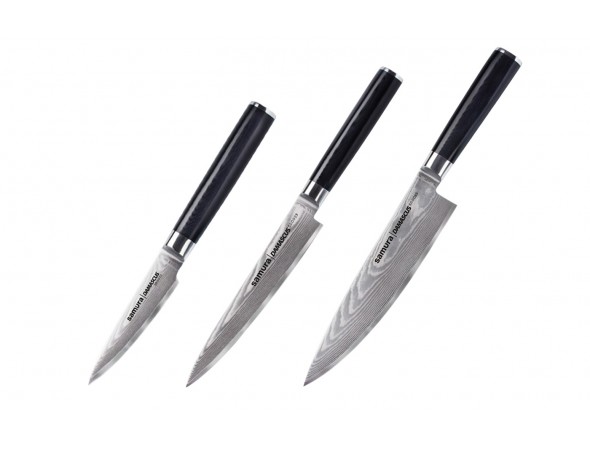 Набор из 3-х ножей Samura Damascus овощной, универсальный 150 мм, шеф