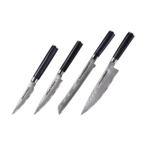 Набор из 4-х ножей Samura Damascus овощной, универсальный 125 мм, для хлеба, шеф