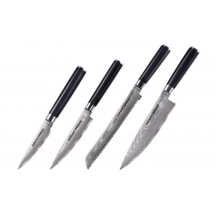 Набор из 4-х ножей Samura Damascus овощной, универсальный 125 мм, для хлеба, шеф