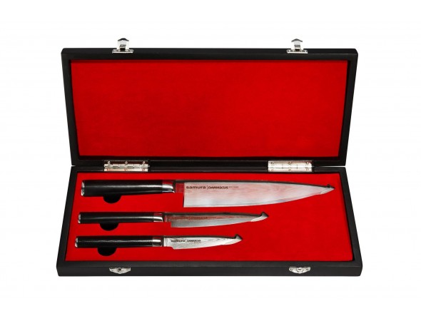 Набор из 3-х ножей Samura Damascus овощной, универсальный 125 мм, шеф в подарочной коробке