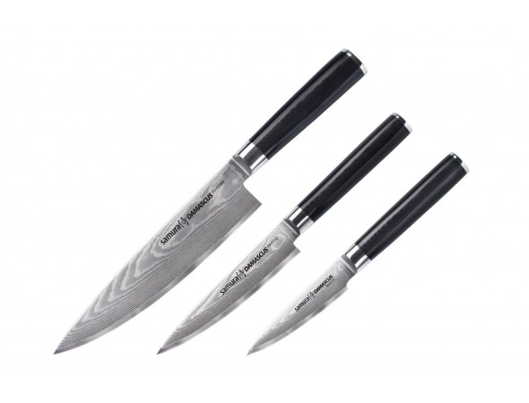 Набор из 3-х ножей Samura Damascus овощной, универсальный 125 мм, шеф в подарочной коробке