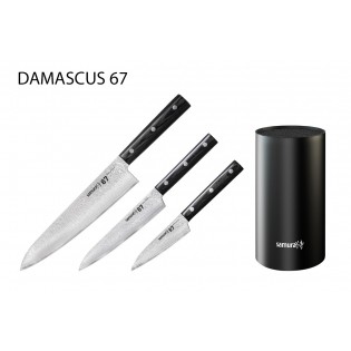 Набор из 3-х ножей SAMURA 67 DAMASCUS овощной, универсальный, шеф и подставки