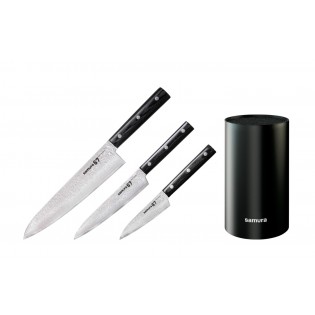 Набор из 3-х ножей SAMURA 67 DAMASCUS овощной, универсальный, шеф и подставки