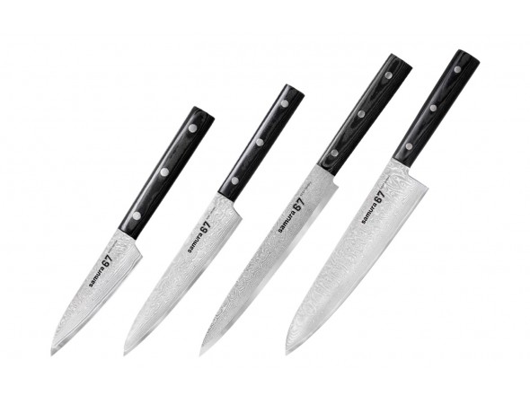 Набор из 4-х ножей SAMURA 67 DAMASCUS овощной, универсальный, слайсер, шеф
