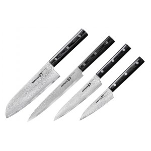Набор из 4-х ножей SAMURA 67 DAMASCUS овощной, универсальный, слайсер, сантоку