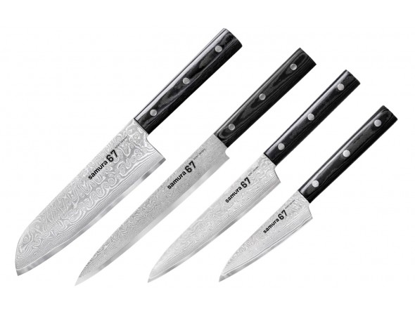 Набор из 4-х ножей SAMURA 67 DAMASCUS овощной, универсальный, слайсер, сантоку