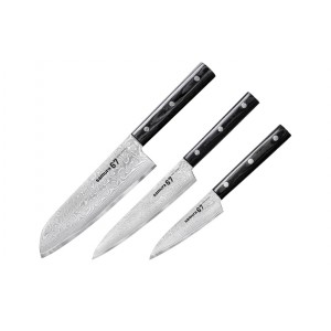 Набор из 3-х ножей SAMURA 67 DAMASCUS овощной, универсальный, сантоку
