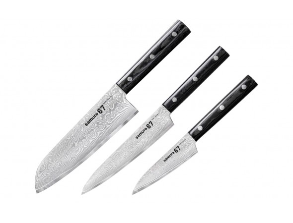 Набор из 3-х ножей SAMURA 67 DAMASCUS овощной, универсальный, сантоку Набор из 3-х ножей SAMURA 67 DAMASCUS овощной, универсальный, сантоку