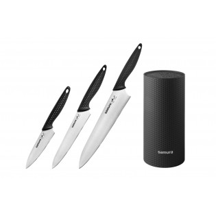 Набор из 3-х ножей Samura GOLF овощной, универсальный, шеф и подставки