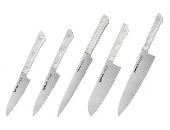 Набор из 5-ти ножей Samura Harakiri овощной, универсальный 120 мм, для нарезки, сантоку, шеф