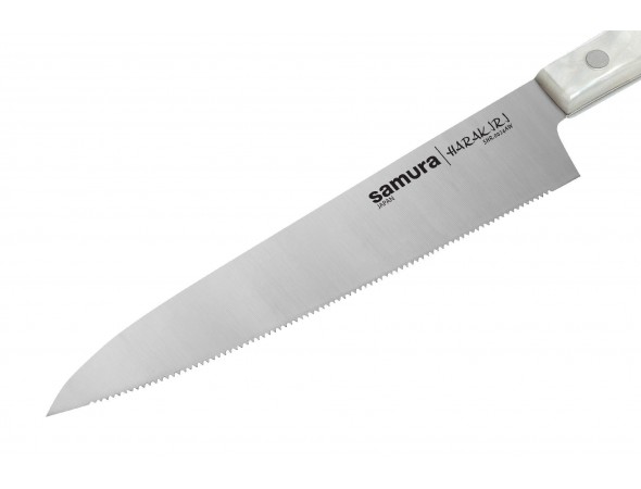 Нож Samura Harakiri Универсальный серрейтор, зазубренное лезвие 150 мм, перламутровая рукоять (ПОВРЕЖДЕНА УПАКОВКА)