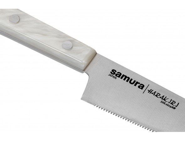Нож Samura Harakiri Универсальный серрейтор, зазубренное лезвие 150 мм, перламутровая рукоять (ПОВРЕЖДЕНА УПАКОВКА)