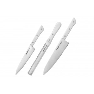 Набор из 3-х ножей Samura Harakiri универсальный 150 мм, для замороженных продуктов, шеф, белая рукоять