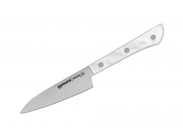 Набор из 5-ти ножей Samura Harakiri овощной, универсальный 150 мм, накири, сантоку, шеф, перламутровая рукоять Набор из 5-ти ножей Samura Harakiri овощной, универсальный 150 мм, накири, сантоку, шеф, перламутровая рукоять