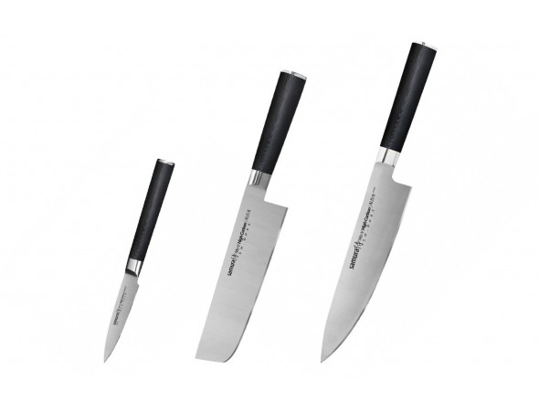 Набор из 3-х ножей Samura Mo-V овощной, накири, Шеф