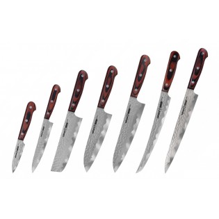Набор из 7-ми ножей SAMURA KAIJU овощной, универсальный, накири, сантоку, шеф, слайсер, Янагиба
