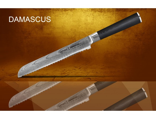 Набор из 5-ти ножей Samura Damascus Овощной, Универсальный 125 мм, Шеф, для томатов, для хлеба и подставки