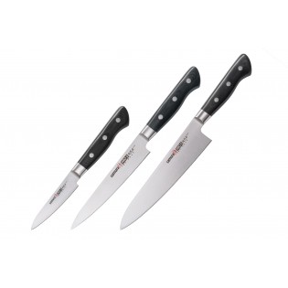 Набор из 3-х ножей Samura Pro-S овощной, универсальный 145 мм, шеф в подарочной коробке