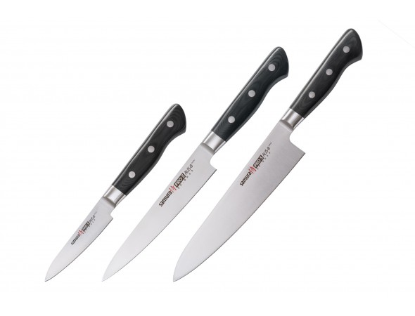 Набор из 3-х ножей Samura Pro-S овощной, универсальный 145 мм, шеф в подарочной коробке