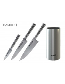 Набор из 3-х ножей Samura Bamboo овощной, универсальный 125 мм, шеф и стальной подставки