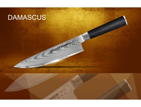 Набор из 5-ти ножей Samura Damascus Универсальный 125 мм, для нарезки, Обвалочный, Шеф, Сантоку 180 мм и подставки 