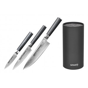 Набор из 3-х ножей Samura Damascus Овощной, Универсальный 125 мм, Шеф и подставки