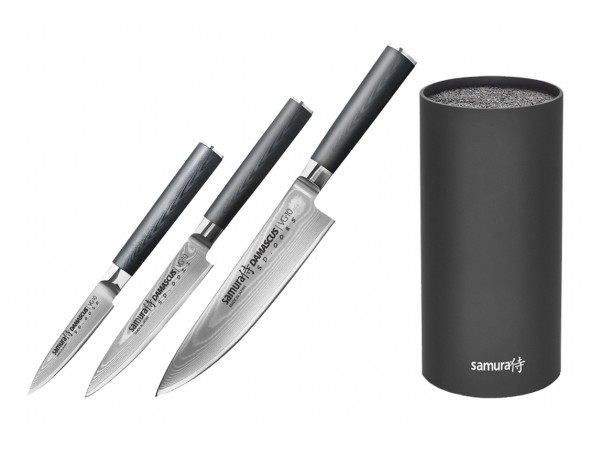 Набор из 3-х ножей Samura Damascus Овощной, Универсальный 125 мм, Шеф и подставки