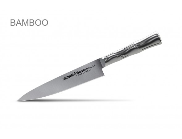 Набор из 4-х ножей Samura Bamboo овощной, универсальный 125 мм, для нарезки, шеф и черной подставки