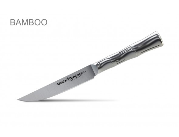 Набор из 5-ти ножей Samura Bamboo овощной, универсальный 150 мм, для стейка, шеф, сантоку 137 мм и подставки