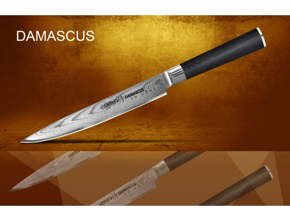 Набор из 5-ти ножей Samura Damascus Овощной, Универсальный 125 мм, для Нарезки, Шеф, Сантоку 180 мм и подставки