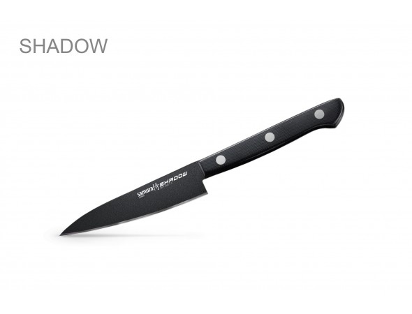 Набор из 3-х ножей Samura Shadow Овощной 99 мм, Универсальный 120 мм и Шеф 208 мм и подставки