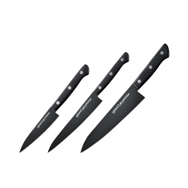 Набор из 3-х ножей Samura Shadow овощной, универсальный 150 мм, шеф