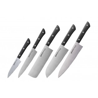 Набор из 5-ти ножей Samura Harakiri овощной, универсальный 150 мм, накири, сантоку, шеф, черная рукоять
