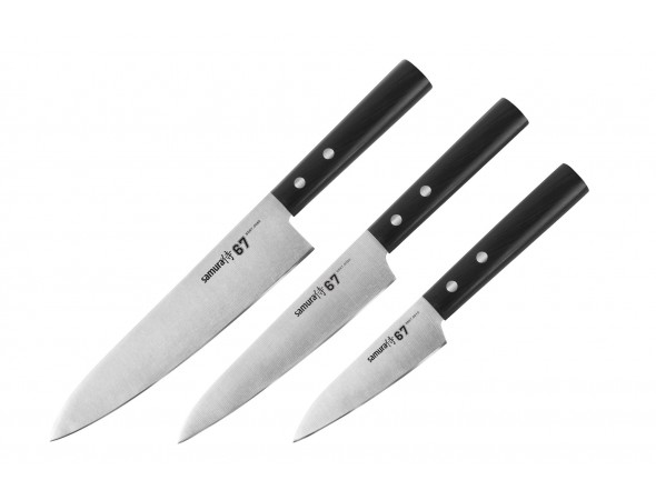 Набор из 3-х ножей SAMURA 67 овощной, универсальный, шеф