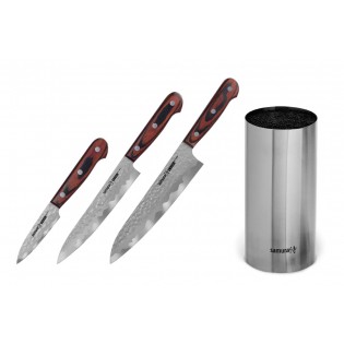 Набор из 3-х ножей SAMURA KAIJU, овощной, универсальный, шеф и стальной подставки