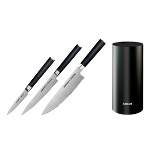 Набор из 3-х ножей Samura Mo-V овощной, универсальный, шеф и подставки