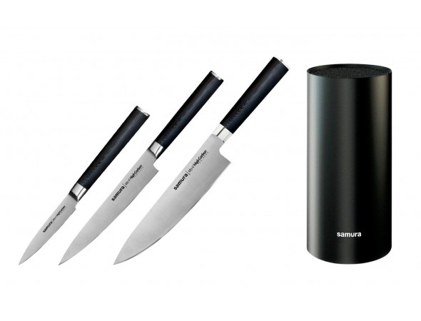 Набор из 3-х ножей Samura Mo-V Овощной, Универсальный 150 мм, Шеф и подставки Набор из 3-х ножей Samura Mo-V Овощной, Универсальный 150 мм, Шеф и подставки