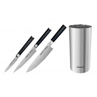 Набор из 3-х ножей Samura Mo-V овощной, универсальный, шеф и подставка