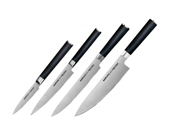 Набор из 4-х ножей Samura Mo-V Овощной, Универсальный 150 мм, Для нарезки, Шеф Набор из 4-х ножей Samura Mo-V Овощной, Универсальный 150 мм, Для нарезки, Шеф