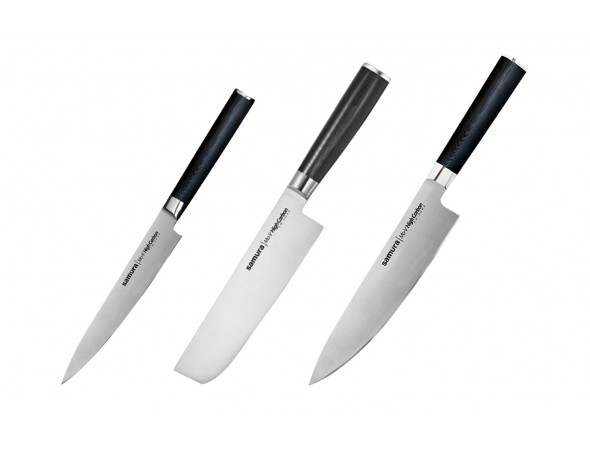 Набор из 3-х ножей Samura Mo-V Универсальный 150 мм, Накири, Шеф Набор из 3-х ножей Samura Mo-V Универсальный 150 мм, Накири, Шеф